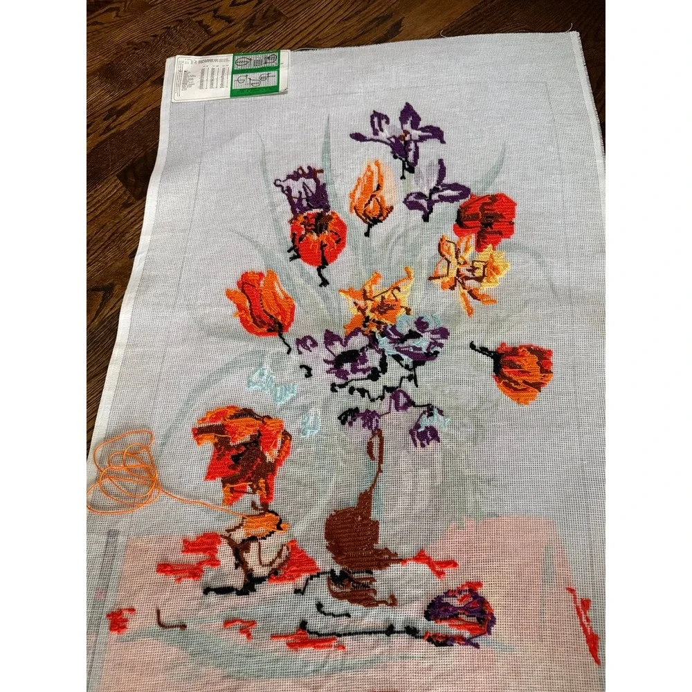 Large French Needlepoint 'tulips'. Partially finished